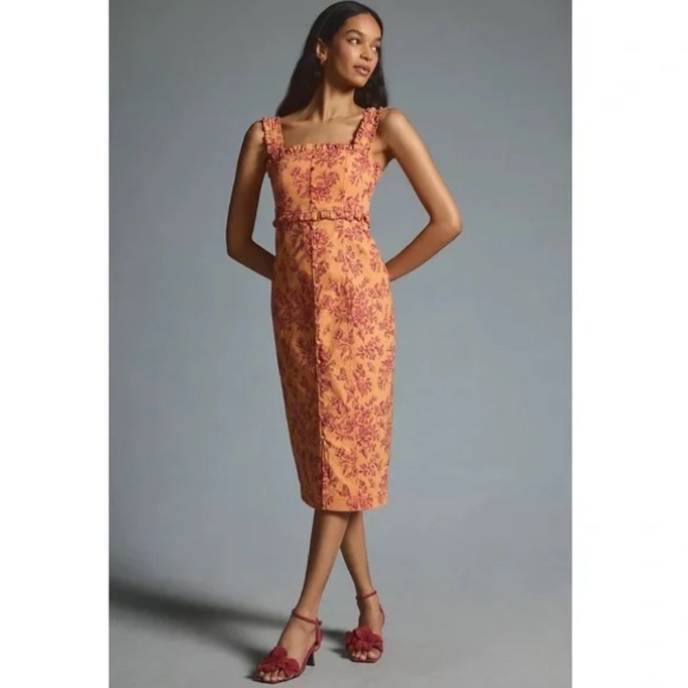 Anthropologie orange floral linden dress XS used excellent condition